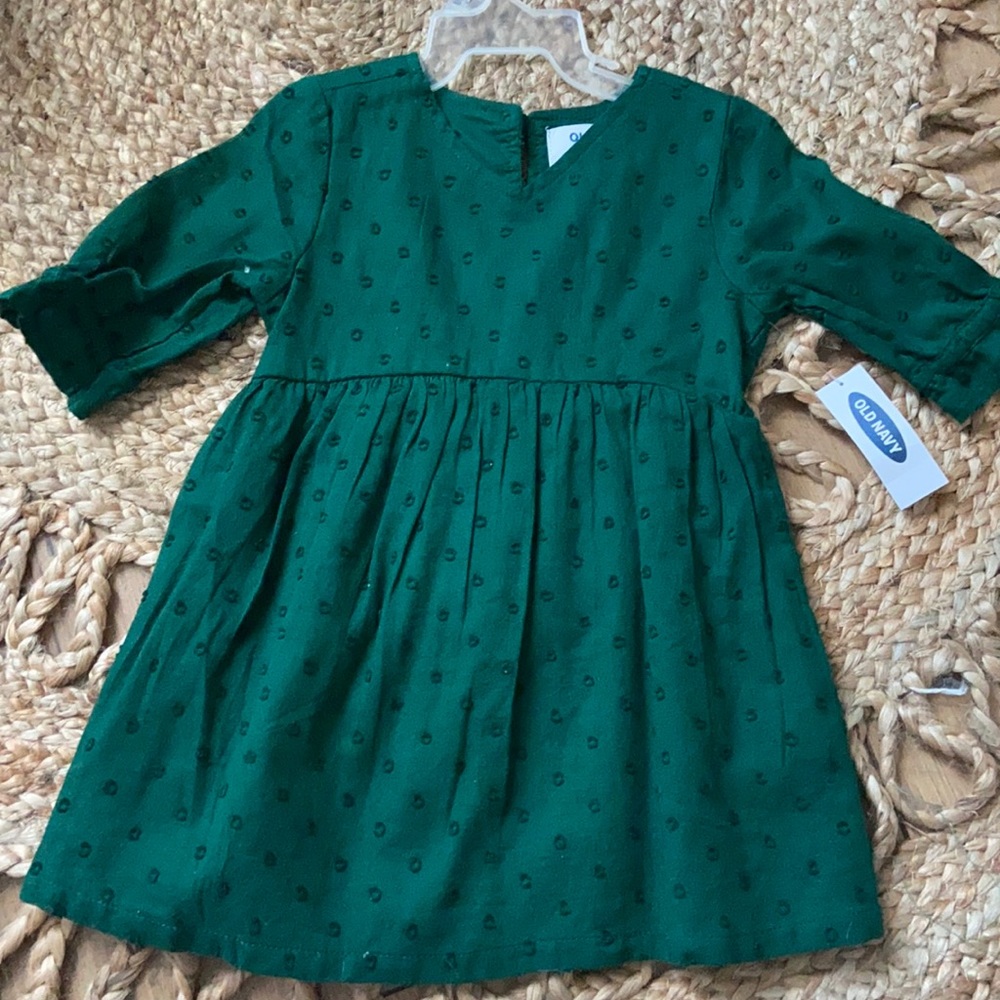 Green Swiss dot dress 12-18mo